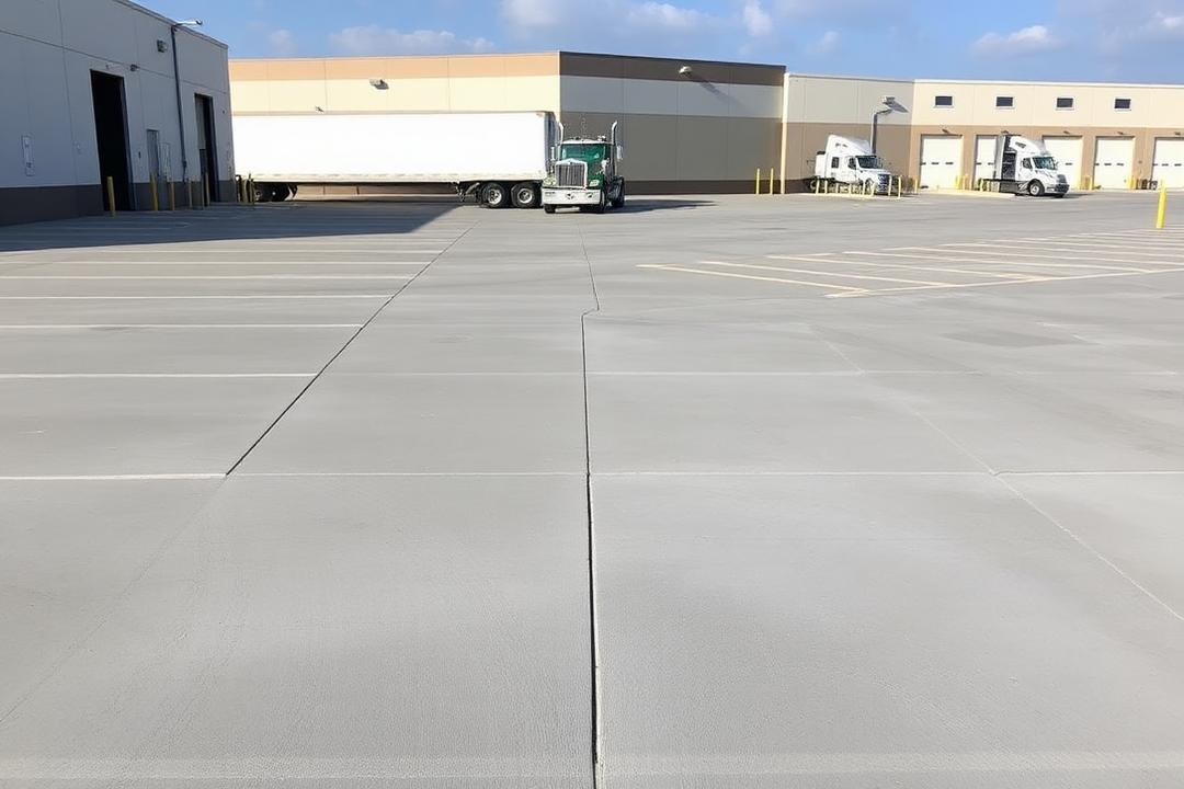 Sample project photograph: completed commercial concrete parking pad and truck court